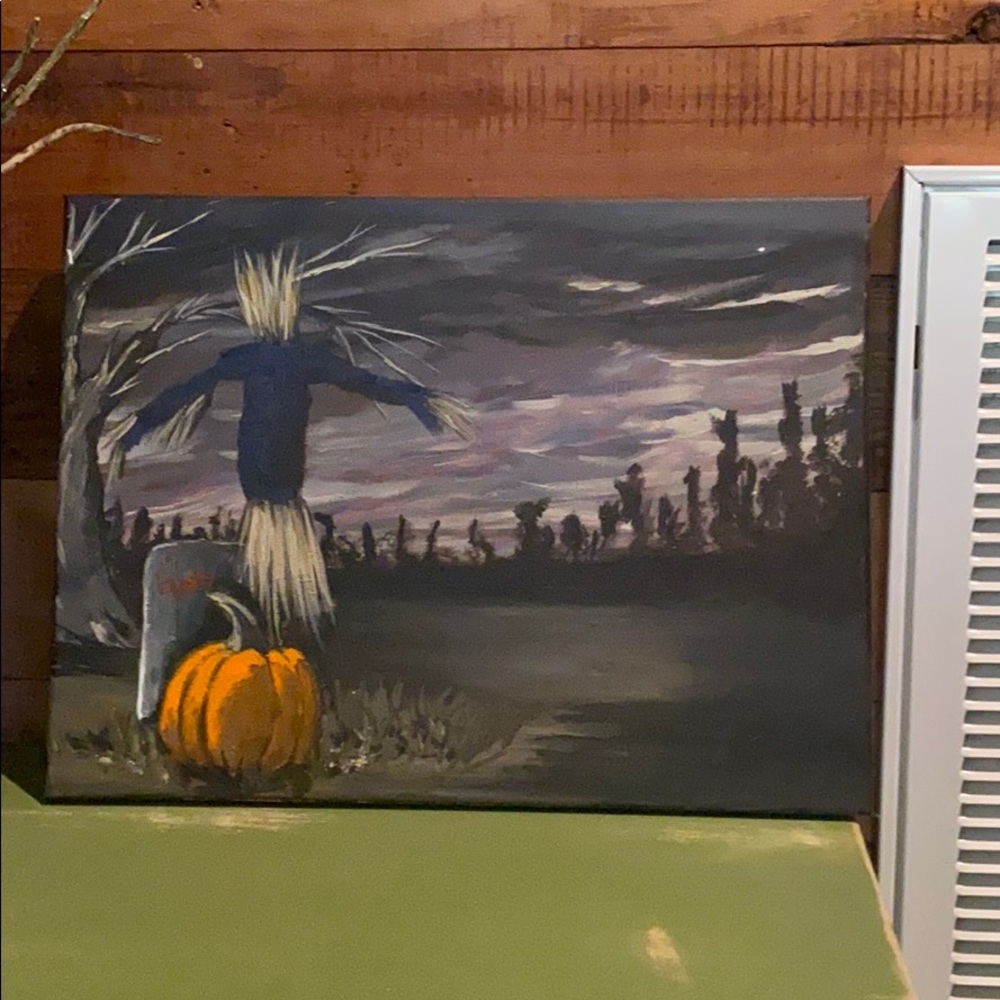 Scarecrow on Halloween painting